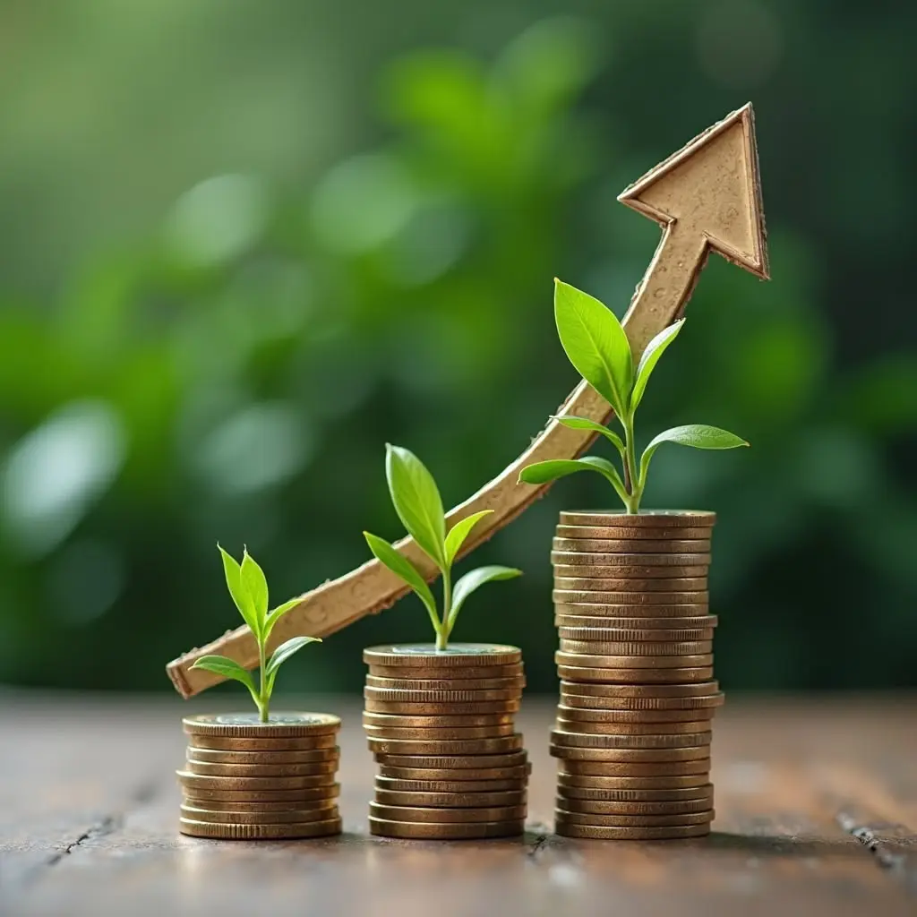 Investment growth — coins and seedlings